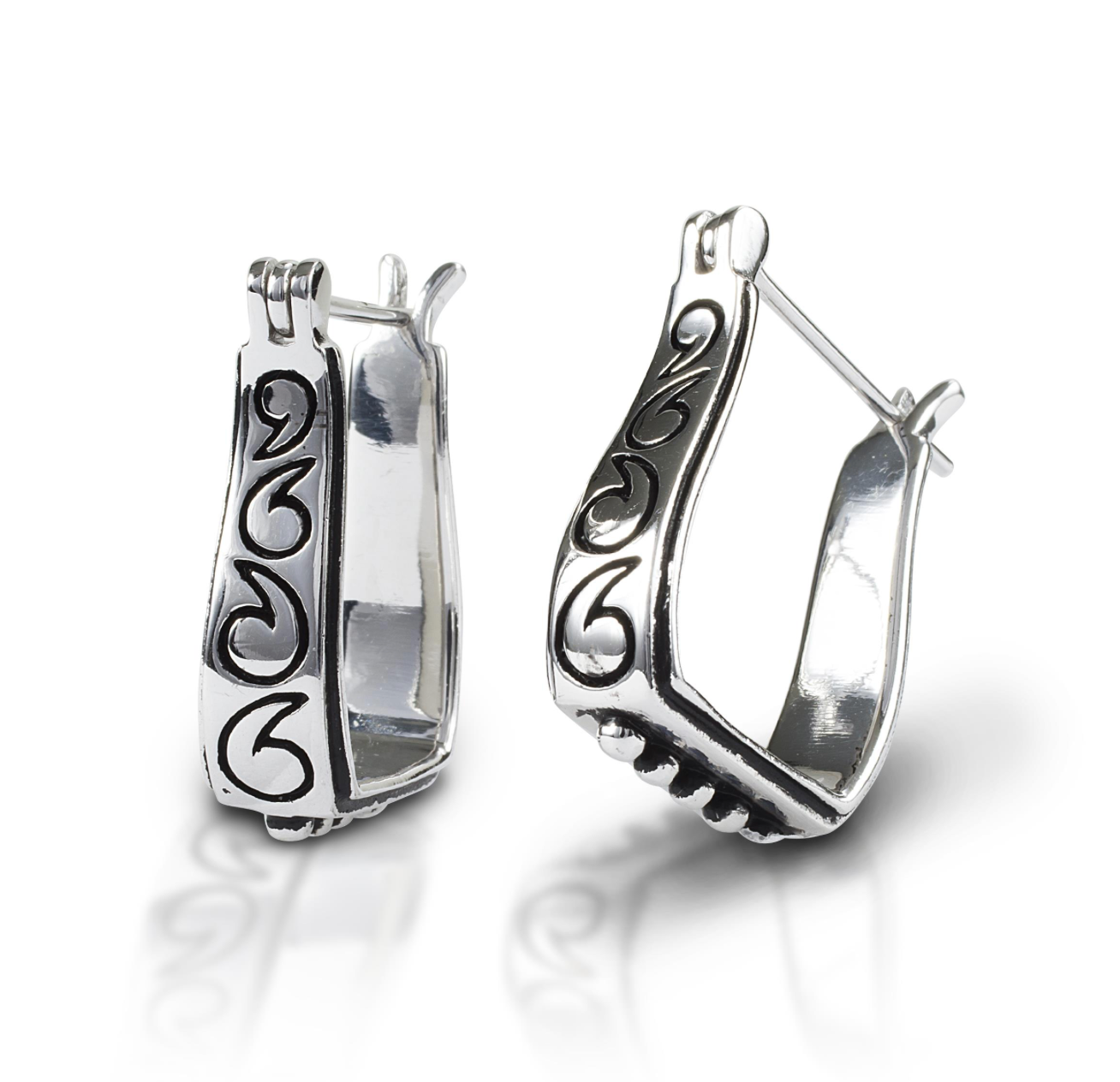 Kelly Herd Earrings Engraved Stirrup - Sterling Silver