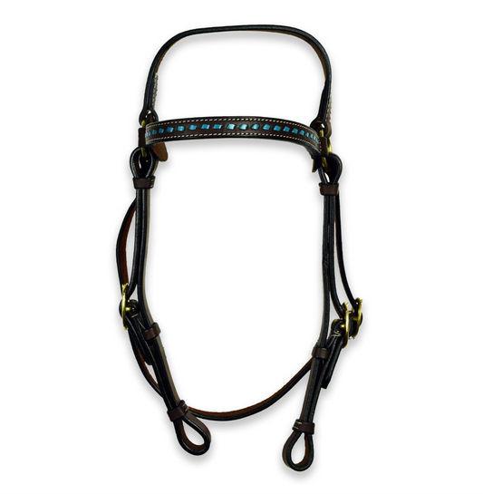 Ezy Ride Bridle Barcoo with Turq Laced Brow Oiled Harness