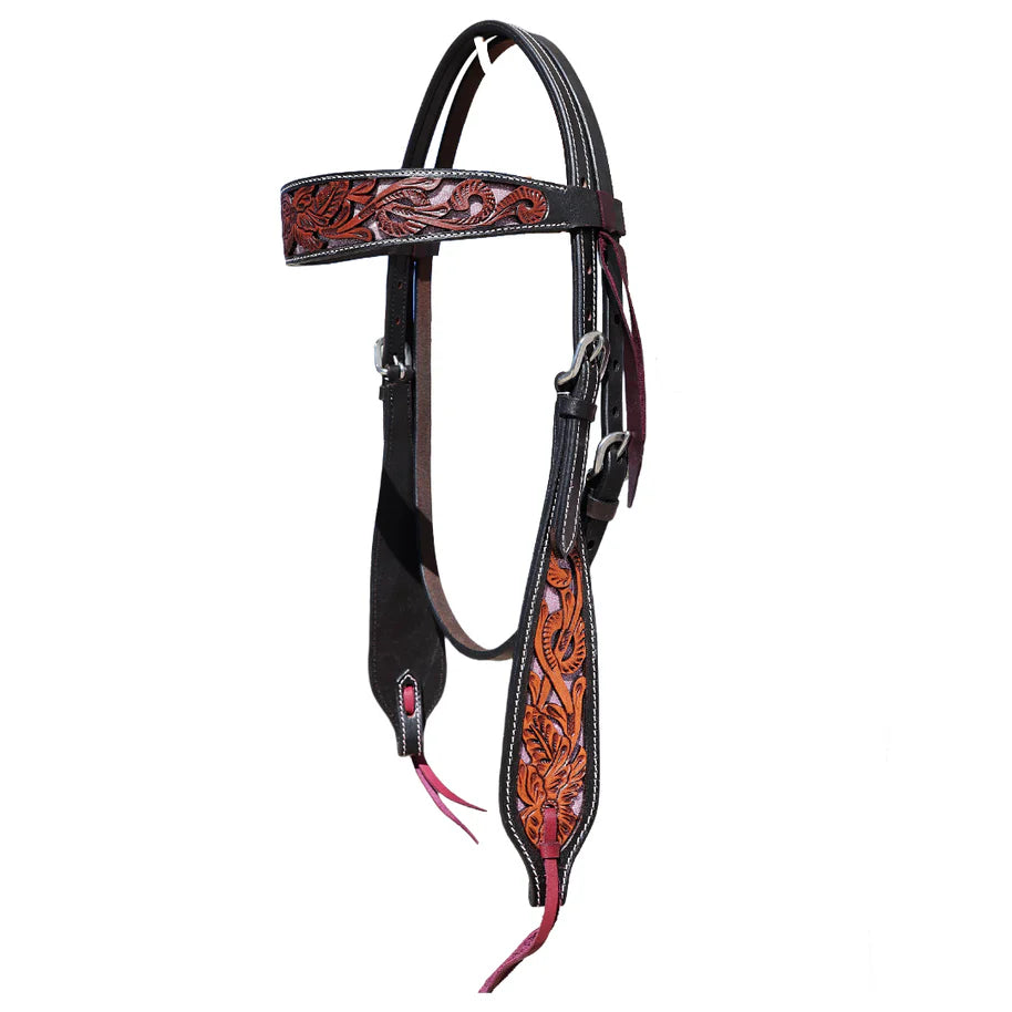 "INDIANA" Two Tone Headstall with PINK underlay