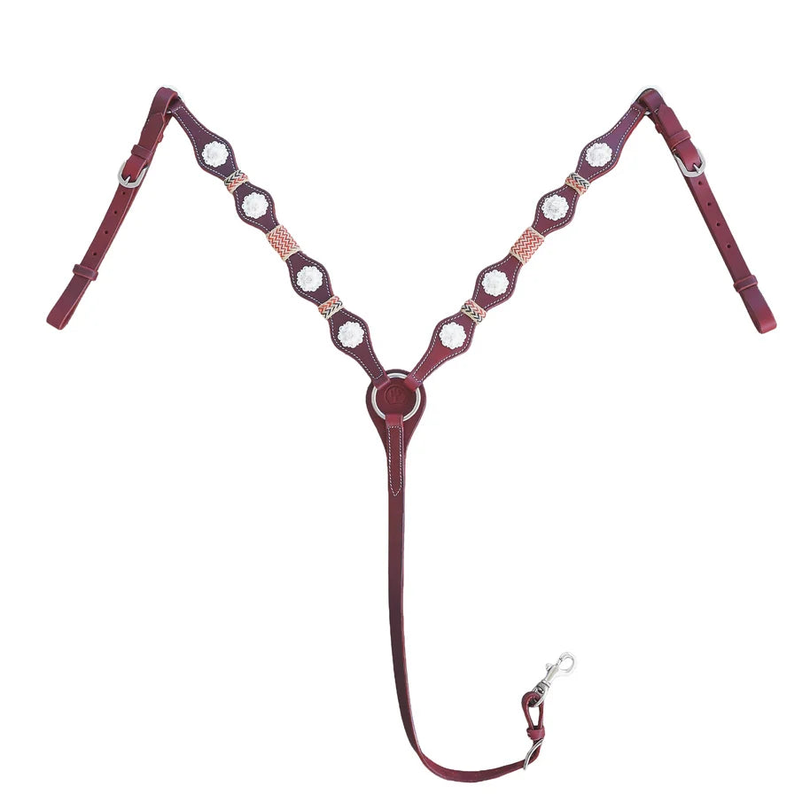 SLC "SILVERTON" USA leather Breastcollar with RAWHIDE braided buttons and silver conchos
