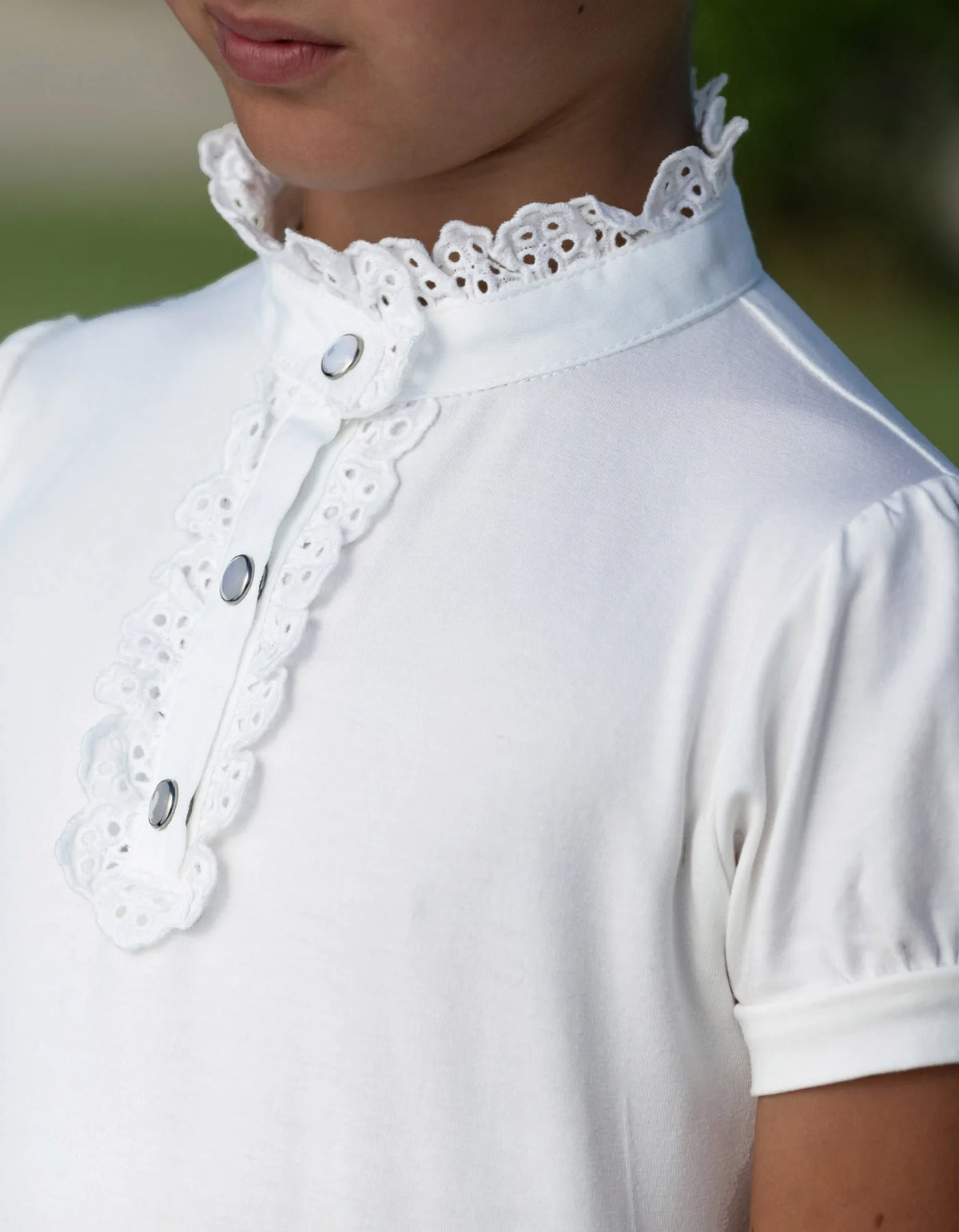 GIddy Up Girl Zoe Lace Front White Ruffle Show Shirt
