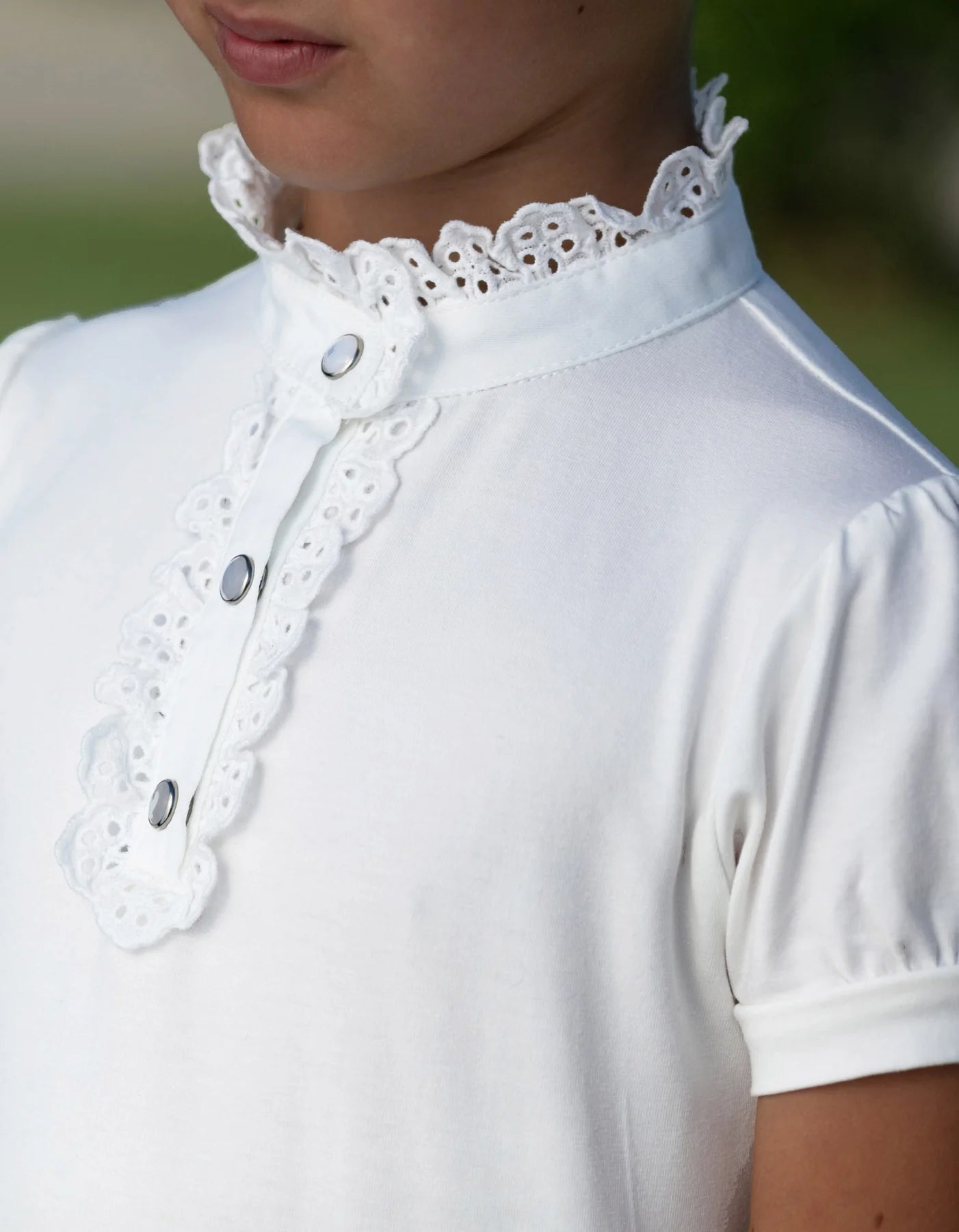 GIddy Up Girl Zoe Lace Front White Ruffle Show Shirt