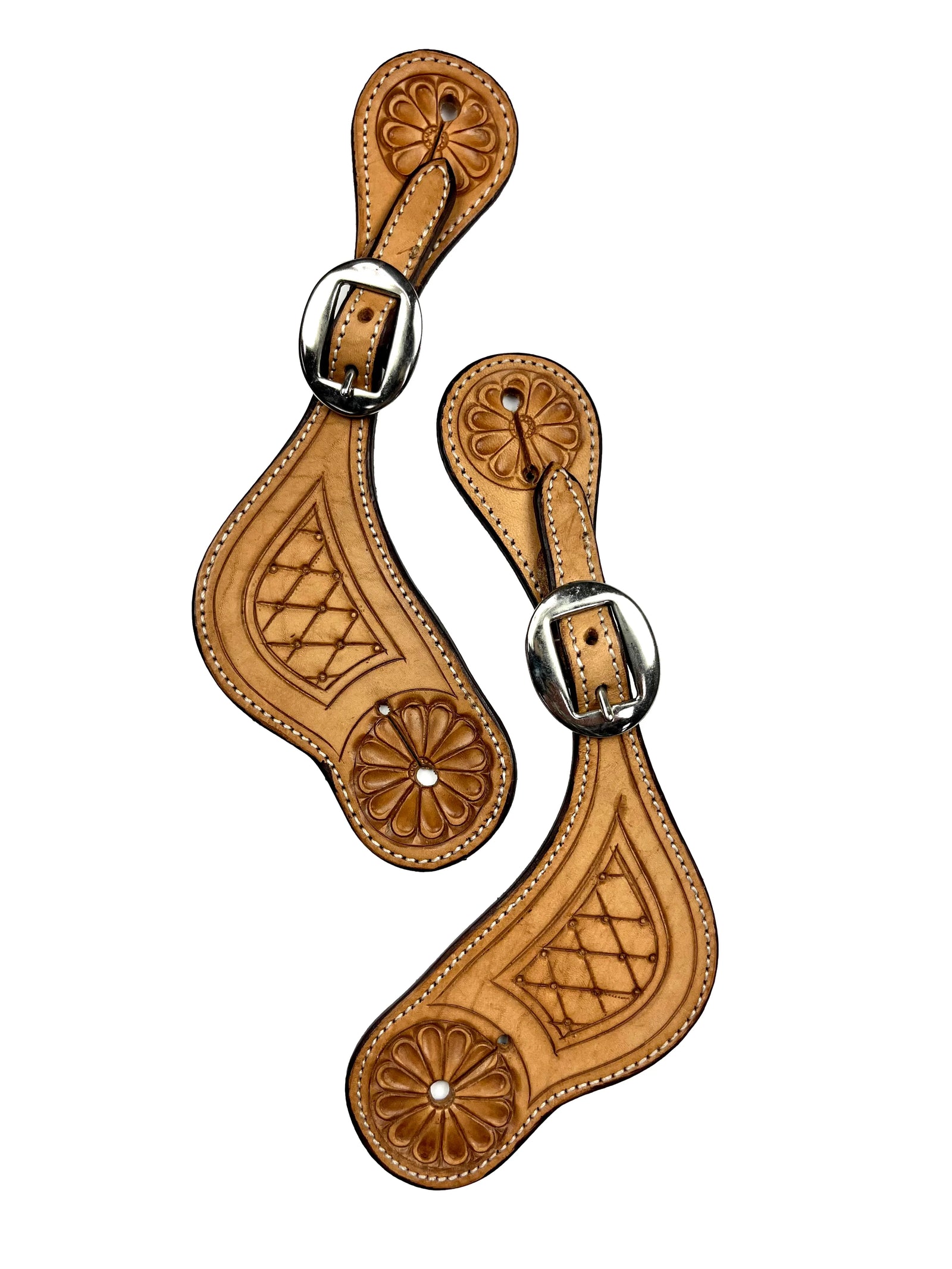 Ezy Ride Spur Strap Shaped w Diamond Stamping & Flower Natural