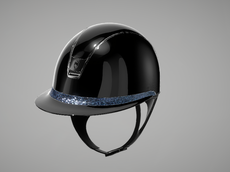Samshield Miss Shield 2.0 Glossy Black Shell and Top with Cosmic Night Ultra Fine Rock Frontal Band and Blk Chrome Trim and Blazon