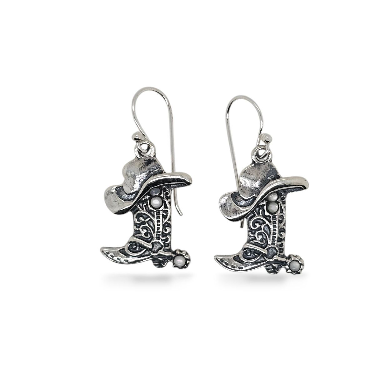 Sterling Silver Cowboy Boots Earrings