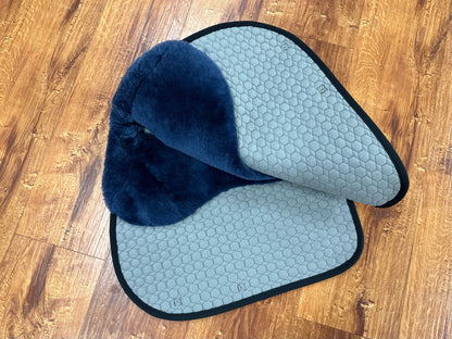 Mattes Navy All Purpose Square Pad with Sheepskin and Blue Binding