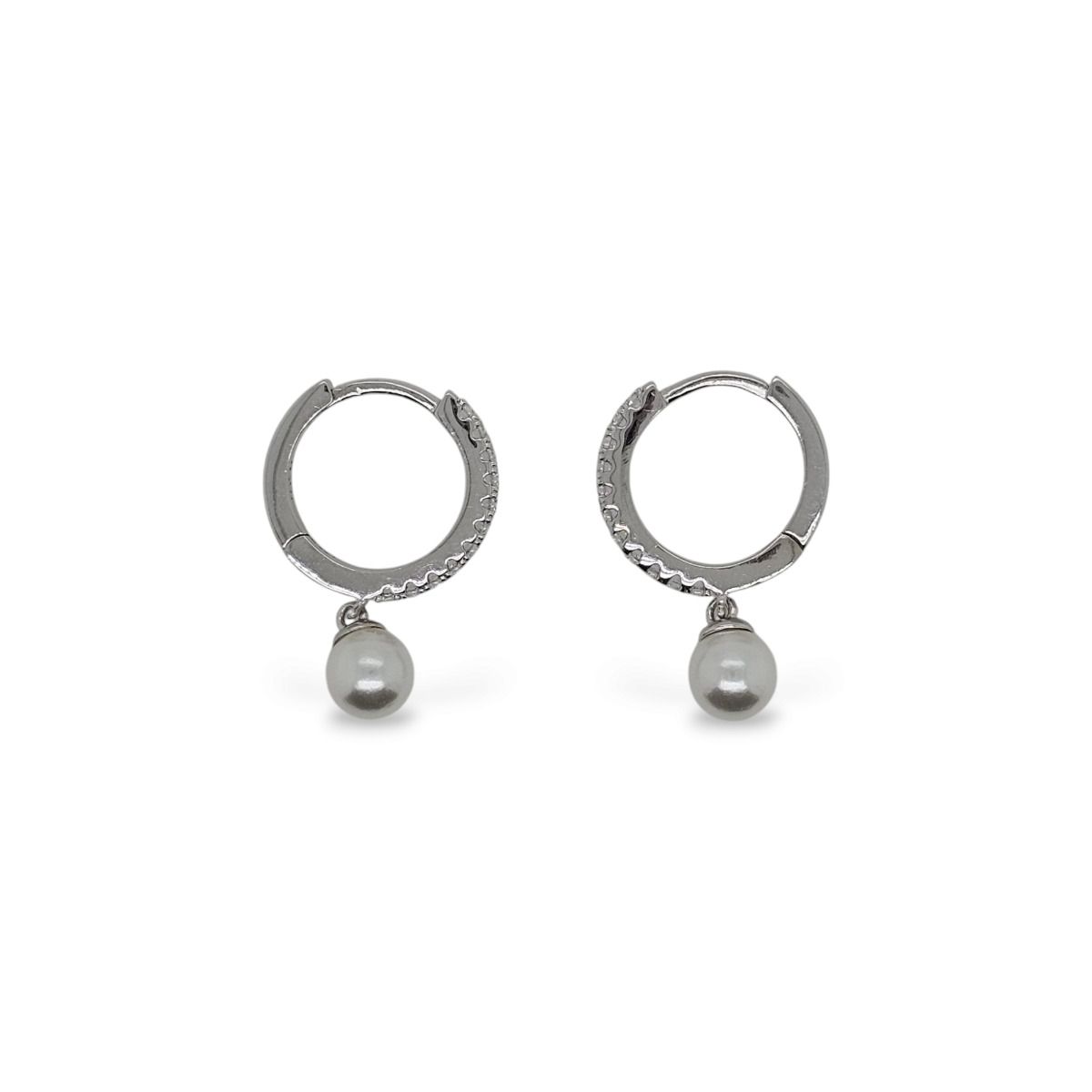 Sterling Silver Hoops with Pearl Drops
