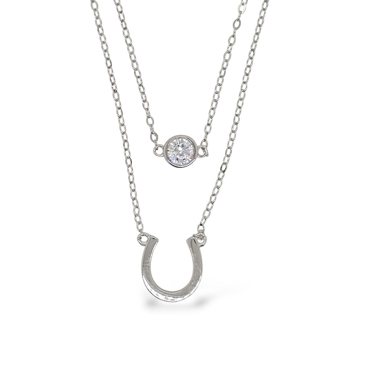 PENDANT S/S CZ &amp; H/SHOE DBL CH