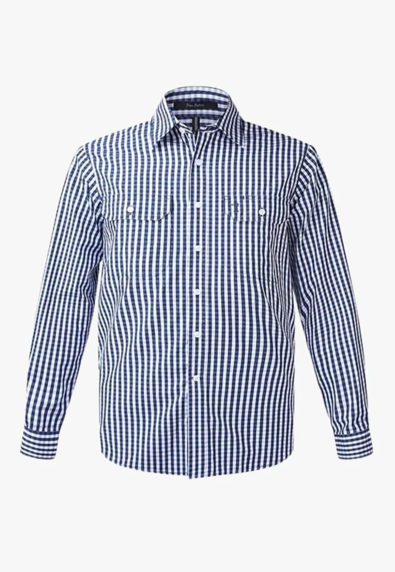 Pilbara Mens Long Sleeve Dress Shirt - Navy/White