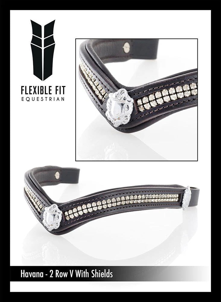 Flexible Fit - 2 Row Crystal V Browband w Shield.