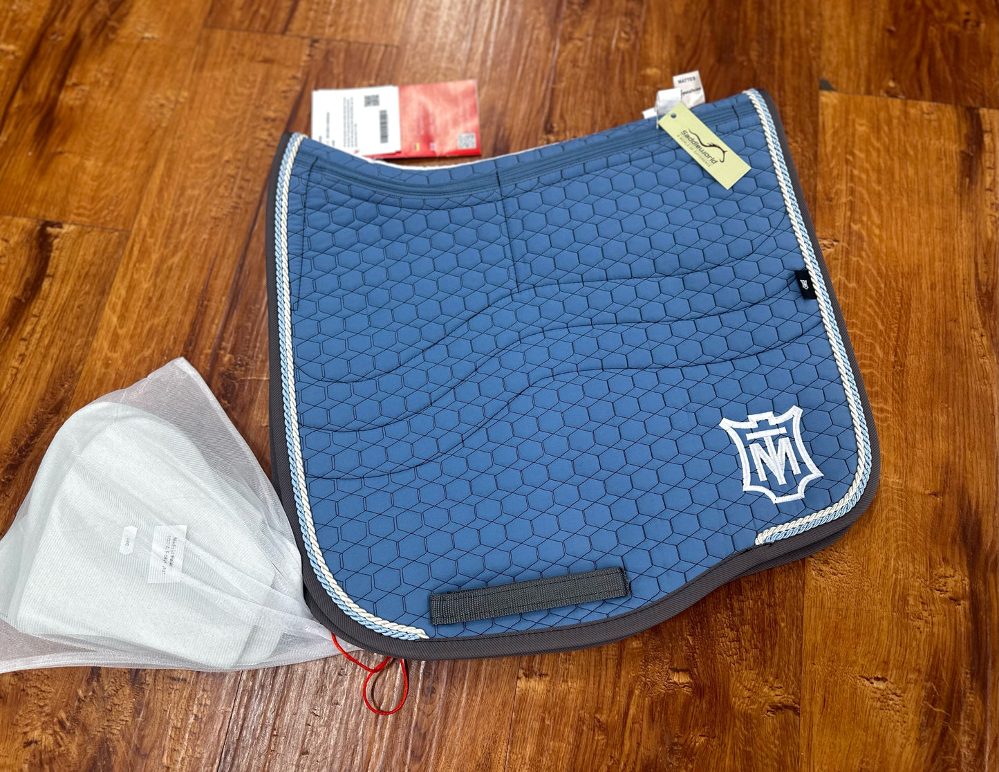 Mattes Euro Fit Dressage Pad with Correctional System and Ice Blue/ Perle Pipping